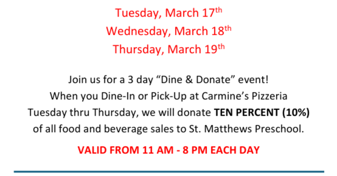 Carmine's Dine & Donate for St. Matthew's School