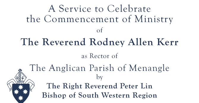 Commencement of Ministry Service for Rev Rodney Kerr