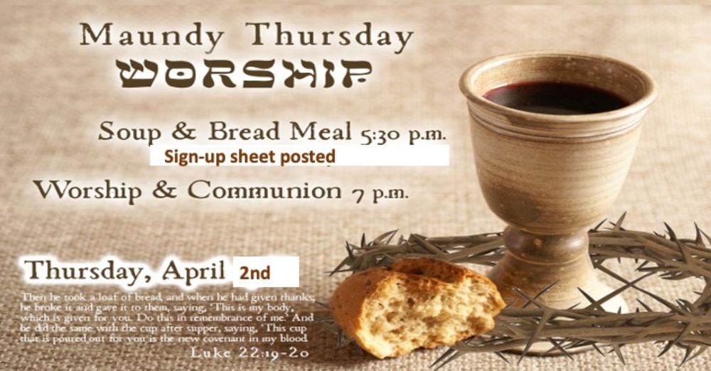 Potluck Maundy Thursday Meager Meal & Service