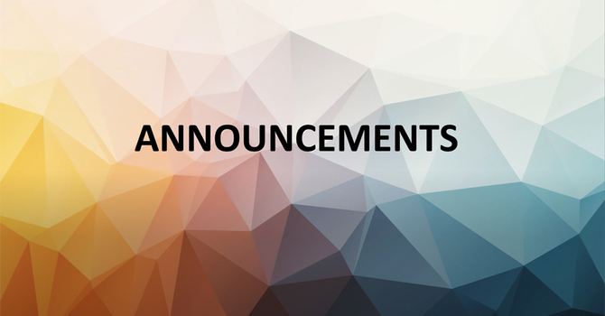 Announcements for week of March 15, 2026