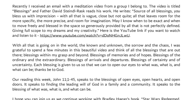 PASTOR JERI'S WEEKLY LETTER, MARCH 17, 2026 image