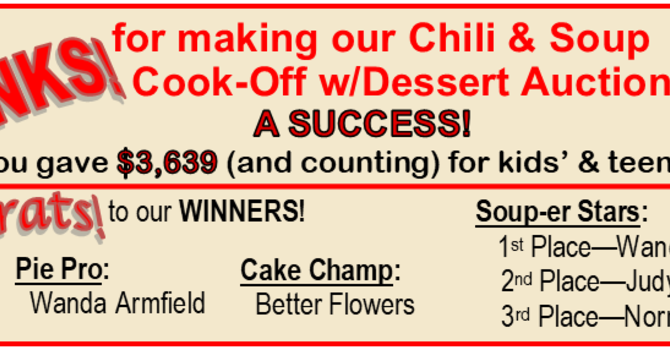 HOORAY for the Chili & Soup Cookoff and Dessert Auction!! image