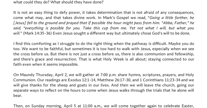 PASTOR JERI'S WEEKLY LETTER, MARCH 31, 2026 image