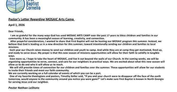 MOSAIC Arts Camp Statement