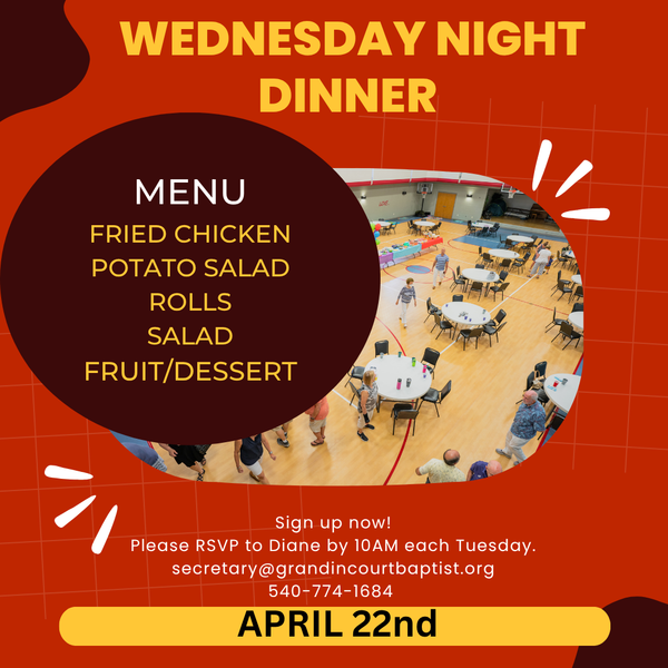 Wednesday Fellowship Dinner April 22, 2026