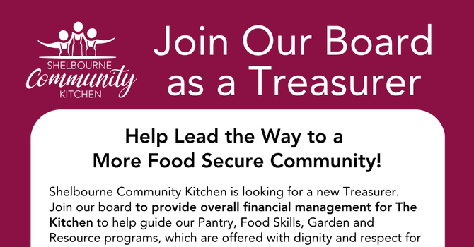 Shelbourne Community Kitchen is Recruiting a Treasurer image