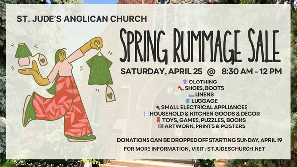 Annual Spring Rummage Sale: Sat, April 25 from 8:30 AM to 12 PM