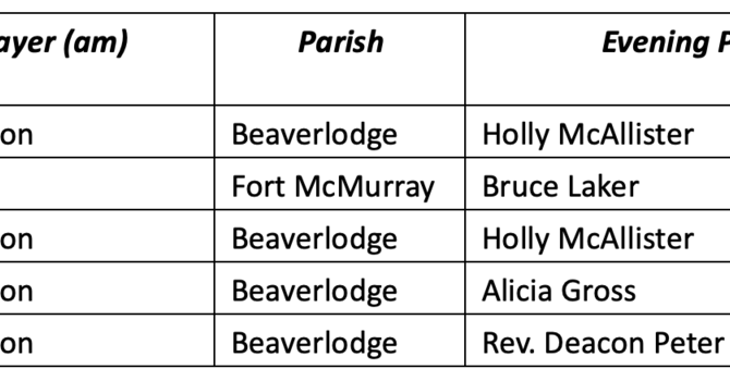 Diocesan Facebook Prayer Schedule
