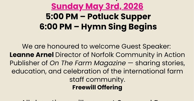 Grand River Collaboration: Potluck and Hymn Sing