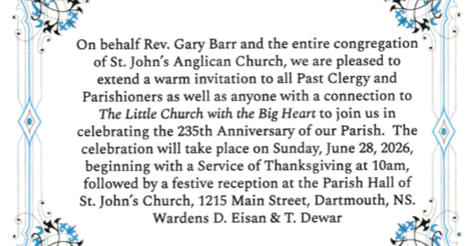 235th Anniversary of St. John's Anglican Church