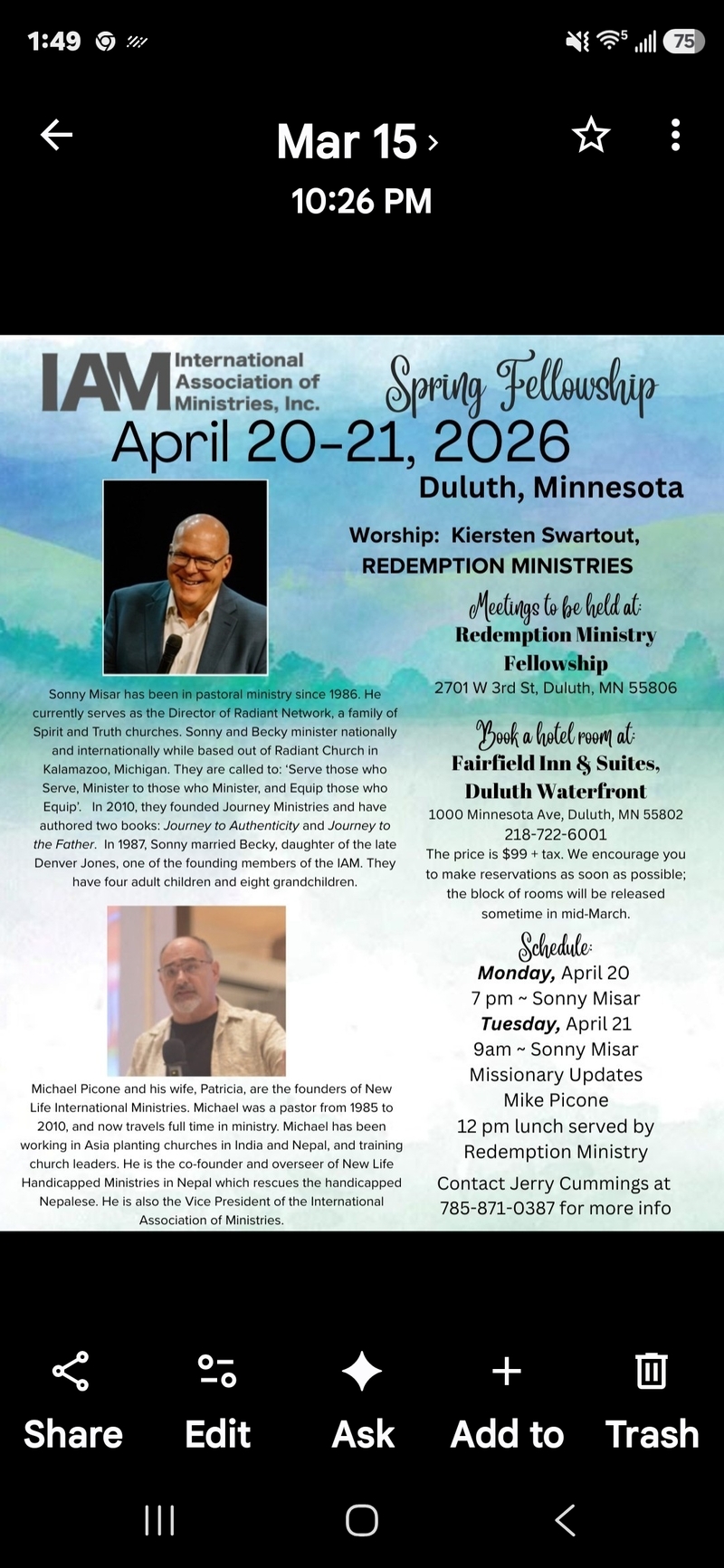 IAM Spring Fellowship / Missionary Updates