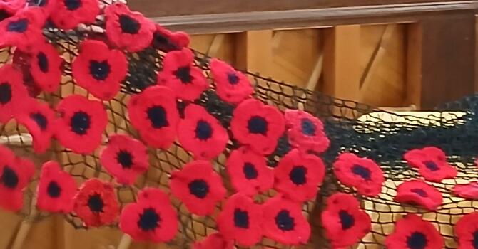 Helping with Remembrance Day Poppy Banners