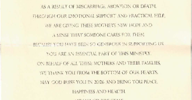 Thank you from the Miriam Centre