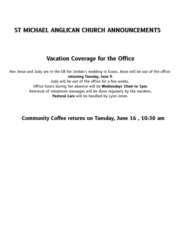 St Michaels Announcements