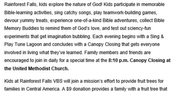 VBS: "Exploring the Nature of God"