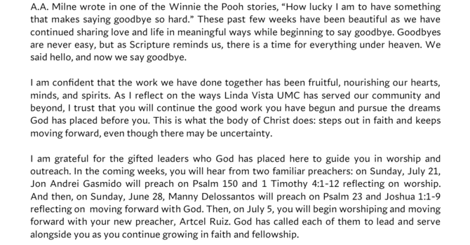 PASTOR JERI'S WEEKLY LETTER, JUNE 16, 2026 image