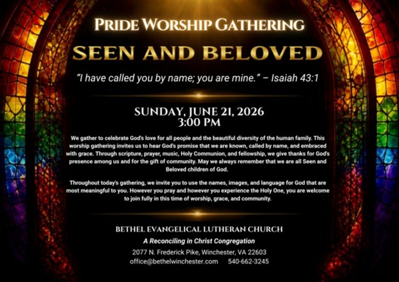 Pride Worship Gathering -Seen and Beloved, June 21, 2026 3pm
