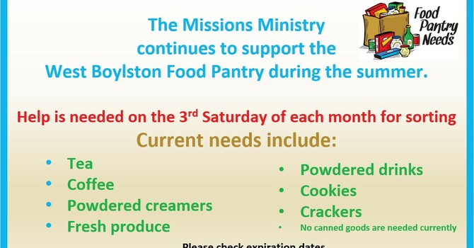West Boylston Food Pantry, 3rd Saturday each month