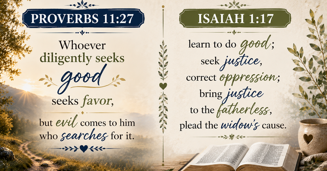 Proverbs 11:27  &  Isaiah 1:17 image