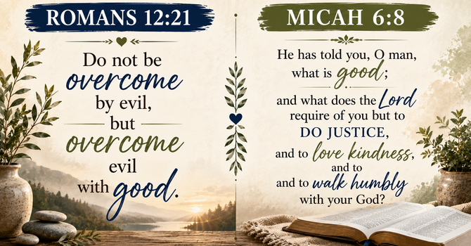 Romans 12:21 &  Micah 6:8  image