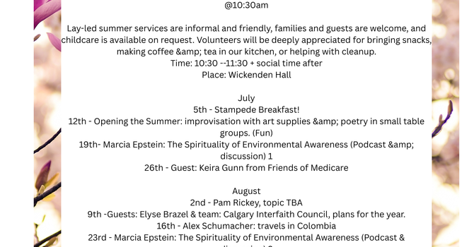 Summer Service for July and August 2026