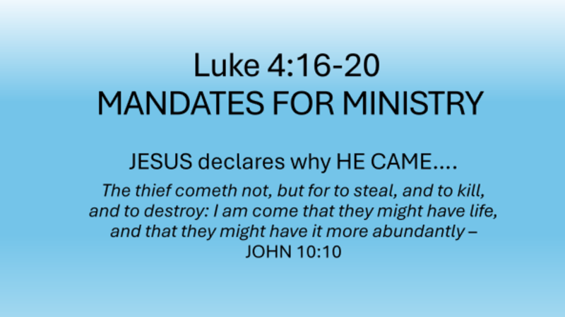 Mandates for Ministry