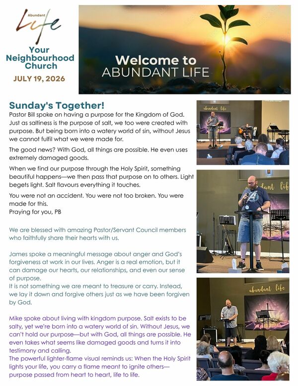 The Events & Happenings of the Abundant Life