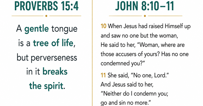 Proverbs 15:4  & John 8:10–11 image