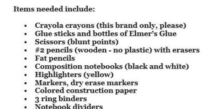 School Supply List image