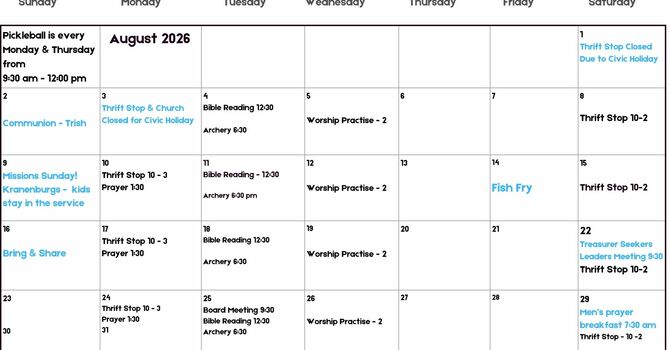 August Calendar