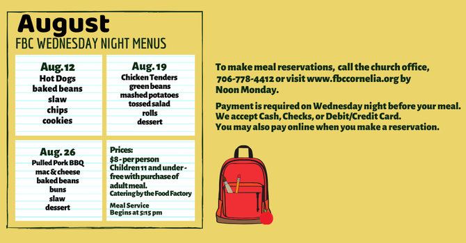 Wednesday Night Meal Reservations