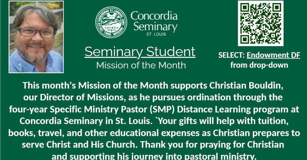 AUGUST MISSION OF THE MONTH:  Seminary Student