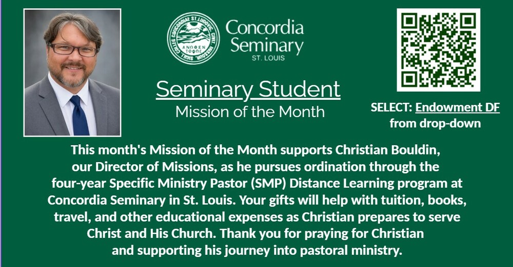 AUGUST MISSION OF THE MONTH:  Seminary Student