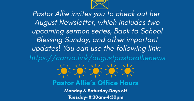 Pastor Allie's August Newsletter image
