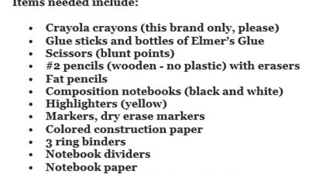 School Supply List image