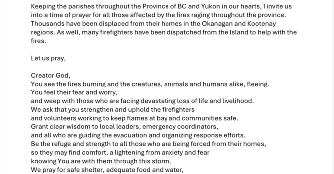 Pastoral letter re: BC Wildfires