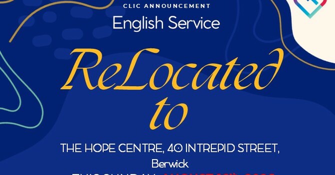 REMINDER: AUGUST 16th ENGLISH SERVICE IS @THE HOPE CENTRE BERWICK