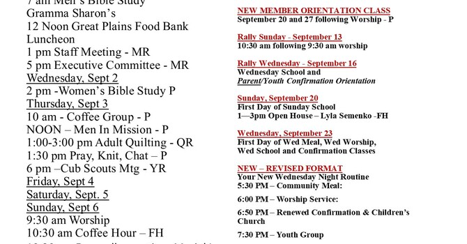 This week at First Lutheran August 30th - Sept 6 image