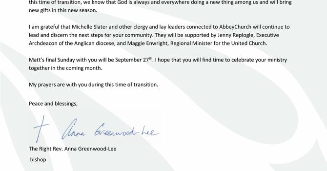Announcement of Rev. Matt's new appointment