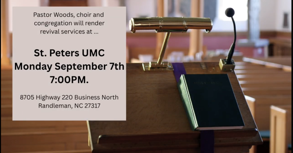 Upcoming Service at St. Peters UMC - Monday, 9/7 @7PM