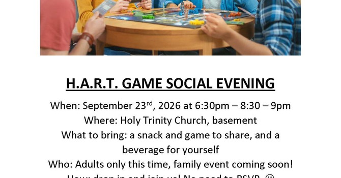 HART Game Social Evening - Sept. 23rd at 6:30pm image