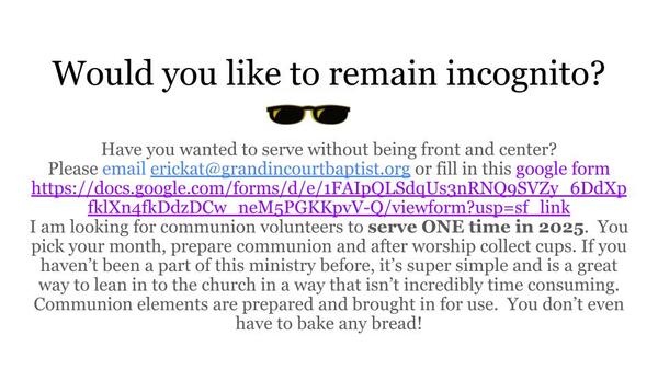 Communion Volunteers Needed!