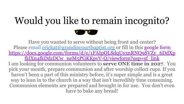 Communion Volunteers Needed!