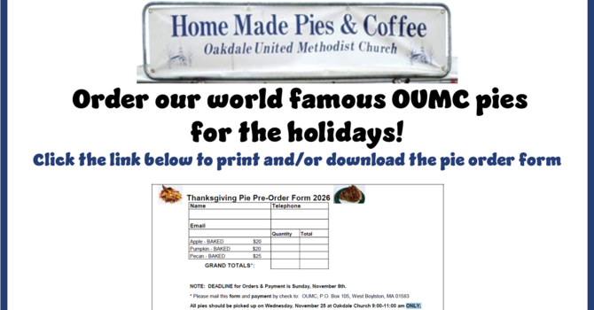 Order our world famous OUMC pies for the holidays!