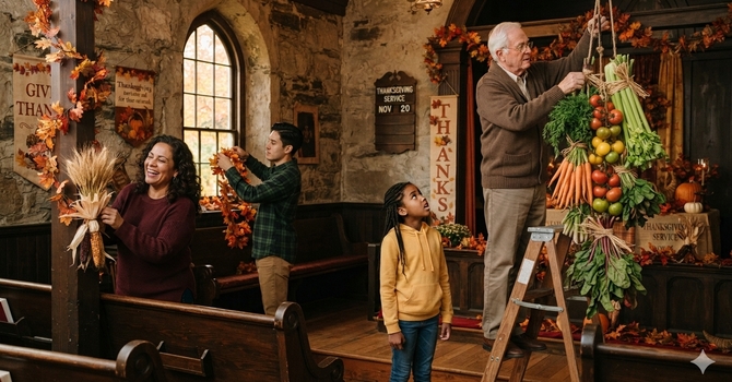 Decorating the church for Thanksgiving