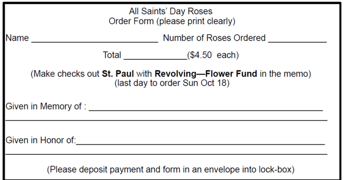 All Saints’ Day Roses Order Form Due
