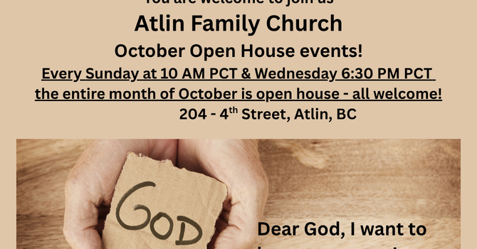 October Open House Events at Atlin Family Church!  image