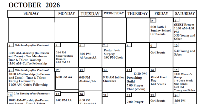 Calendar - October 2026 image