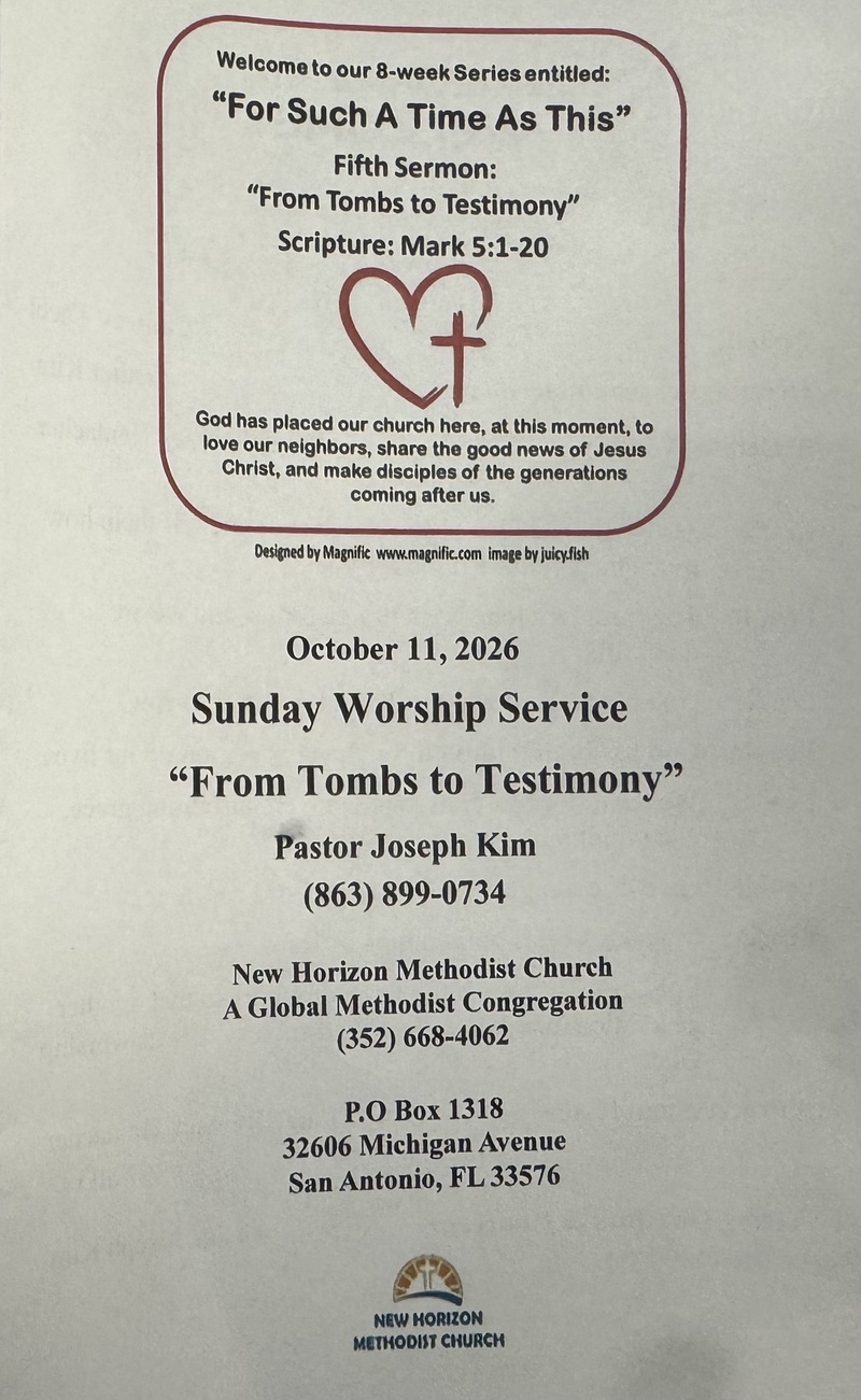 Sermon For October 11, 2026 "From Tombs to Testimony"