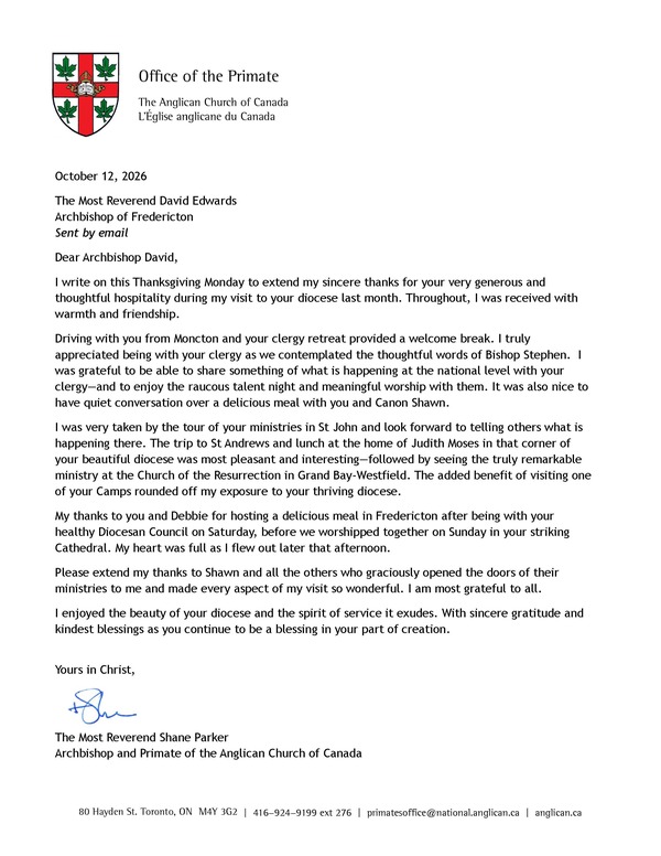 A Letter from the Primate